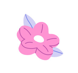 Icon of abstract cute flower. Blooming bud of wildflower. Blossom meadow plant with pink petals. Flora of spring garden. Floral decoration. Flat isolated vector illustration on white background