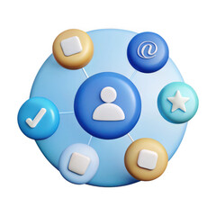 3d rendered network of user icons and symbols