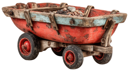 Vintage Cart: A rustic cart, weathered by time, sits as a symbol of a bygone era, its sturdy wheels and aged design hinting at stories untold.