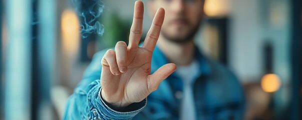 Person showing hand sign to reject cigarettes, motivating others to quit smoking for a healthier lifestyle, Generative AI