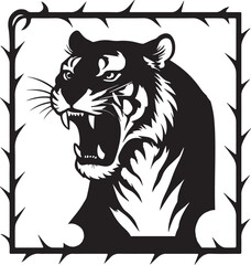 Obraz premium Tiger Roar Frame Fierce Animal Enclosed designed Border vector image
