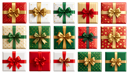  Christmas Luxury Gift Pattern Set  Top-Down View PNG Bundle, Transparent Background PNG