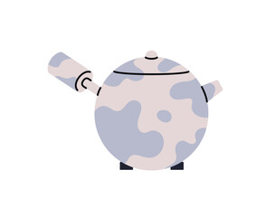 Teapot with spotted pattern to boil water for preparing herbal beverages. Modern kettle for cooking hot drink, coffee. Fashion infuser tea pot to brew herbs. Flat isolated vector illustration on white