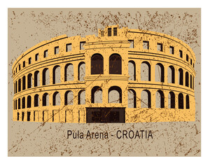 Vector sketch of Coliseum in Pula, Croatia. 