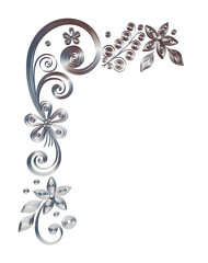 Floral design, decorative corner. Imitation of paper work, quilling technique with pearl beads. Render of 3D model. PNG, no background.