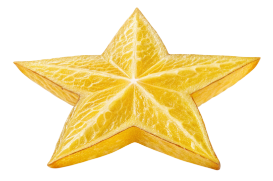 Freshly sliced yellow star fruit carambola isolated on transparent background