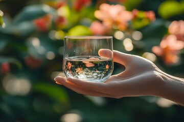 Healthcare harmony concept: Close-up hands holding medication and a water glass for optimal wellness, pharmaceutical treatment, and mental health care, Generative AI