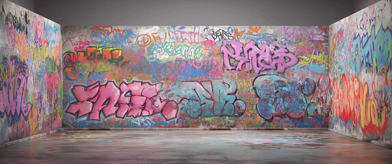 Graffiti wall backdrop with colorful street art for photography