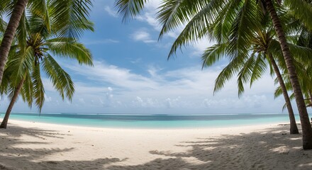 Calm Coastal View with Palm Trees and Clear Ocean