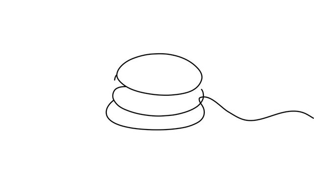 Animation of a stack of coins drawing with one line. Continuous contour movement of a stack of coins. Continuous video with one line.