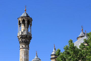 Aziziye Mosque is located in Konya, Türkiye. The mosque was built in 1872 during the Ottoman period. The minaret of the mosque was built in the baroque style.