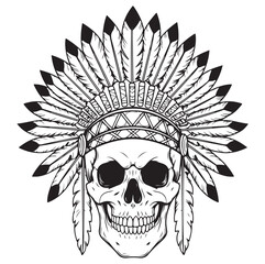 Obraz premium Native American Skull with Feathers Vector Art. AI generator