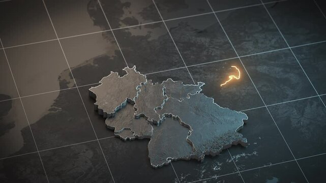 Map of Germany with country regions outlines.