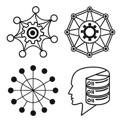 Network and data icons are isolated on white background