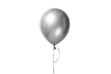 Shiny silver balloon with a ribbon isolated on transparent background