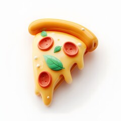 3D icon of pizza slice with cheese and pepperoni, stylized and clean for UI or infographic use.