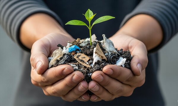 Hands holding plant