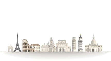 Fototapeta premium Global Landmarks Silhouette/Line Art