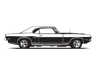 Fototapeta premium Vintage classic muscle car silhouette. Vintage car silhouette isolated on white background. 