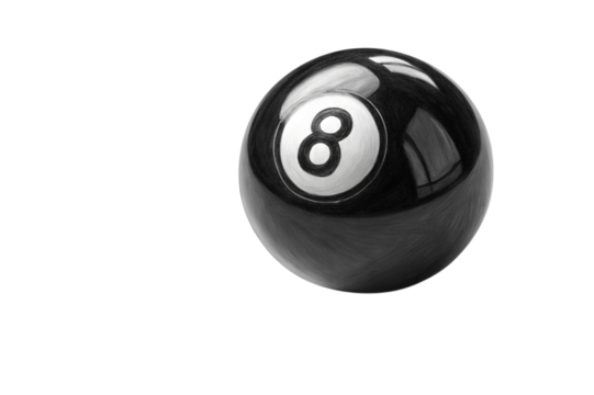 Realistic black and white drawing of an eight ball isolated on transparent background - Powered by Adobe