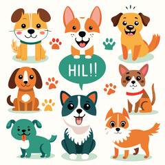 Adorable cartoon dogs with happy expressions puppies