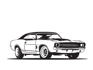 Vintage classic muscle car silhouette. Vintage car silhouette isolated on white background.	
