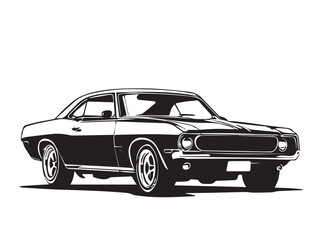 Fototapeta premium Vintage classic muscle car silhouette. Vintage car silhouette isolated on white background. 