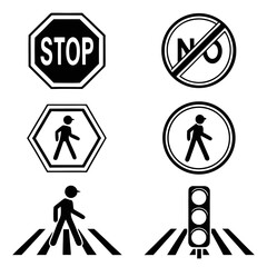Traffic and pedestrian signs isolated on white background