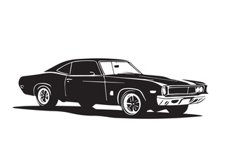 Vintage classic muscle car silhouette. Vintage car silhouette isolated on white background.	