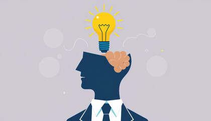 Idea Generation Concept Featuring Light Bulb and Brain Illustration in Professional Business Setting