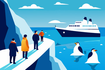 Obraz premium A majestic cruise ship sails through the serene blue ocean past a Greek island, embodying the essence of summer travel and a perfect vacation landscape