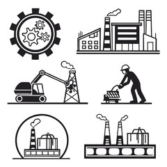 Industrial factory icons isolated on white background