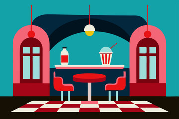 A modern living room interior with a red sofa, large window, and contemporary furniture design