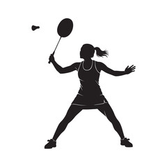 Vector silhouette of a female badminton player in a match