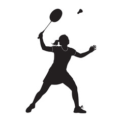Vector silhouette of a female badminton player in a match