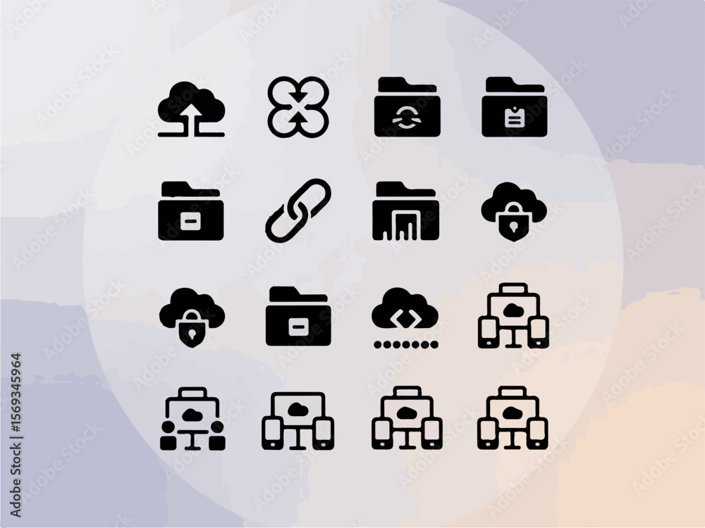 Poster collection of modern flat design icons representing cloud computing data storage security and networ