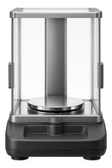 Analytical balance with internal calibration and a protective dust cover for university labs.