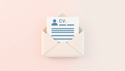Clean and Minimalistic Envelope with Resume and CV Document on Soft Pink Background