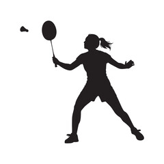 Vector silhouette of a female badminton player in a match