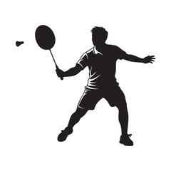 Vector silhouette of a male badminton player in a match