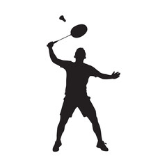 Vector silhouette of a male badminton player in a match