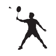 Vector silhouette of a male badminton player in a match
