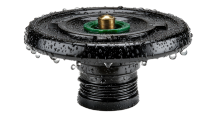 Irrigation System Component: Macro shot of a modern irrigation system component, highlighting its intricate design and functionality against a clean backdrop.