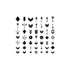 Naklejka premium Assorted black arrow icons arranged on a white background pattern