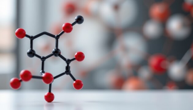 benzo anthracene molecule scientific 3d rendering   conceptual molecular model, position the subject on the left with copy space on the right in polished style