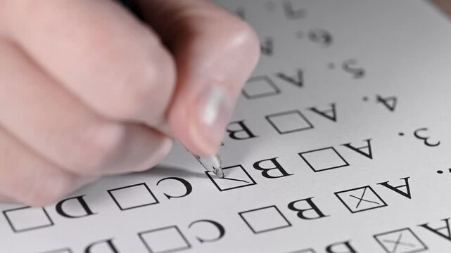 Complete the test, mark the correct answer A B C or D with a cross