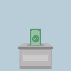 Donation box charity to the poor and needy people. paper money pouring into the donation box  Vector illustration