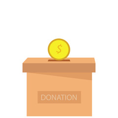 Donation box charity to the poor and needy people. Gold coins pouring into the donation box  Vector illustration