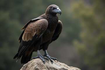 Black Vulture Perched on Rock Showing Dark Plumage

