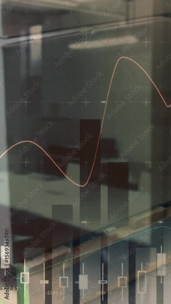 Poster animation of office and box over data processing